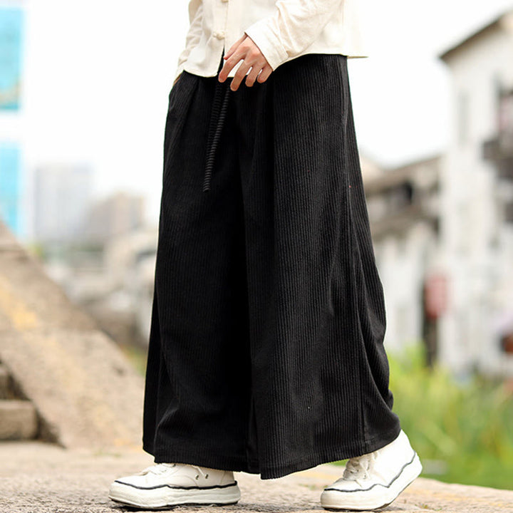 Pantalon en velours côtelé pour homme, jambes larges, avec poches, couleur unie, motif Buddha Stones, automne - image 11