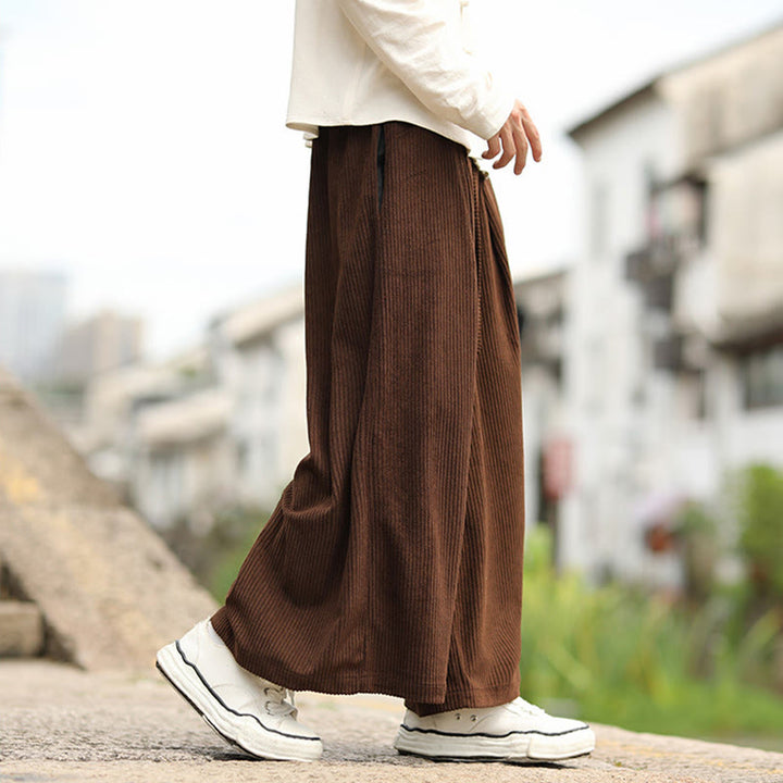 Pantalon en velours côtelé pour homme, jambes larges, avec poches, couleur unie, motif Buddha Stones, automne - image 17