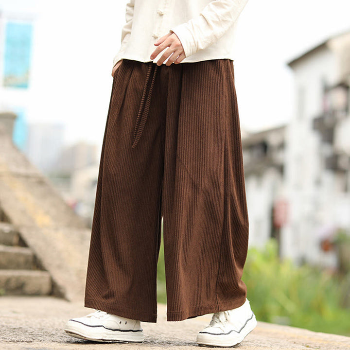 Pantalon en velours côtelé pour homme, jambes larges, avec poches, couleur unie, motif Buddha Stones, automne - image 18