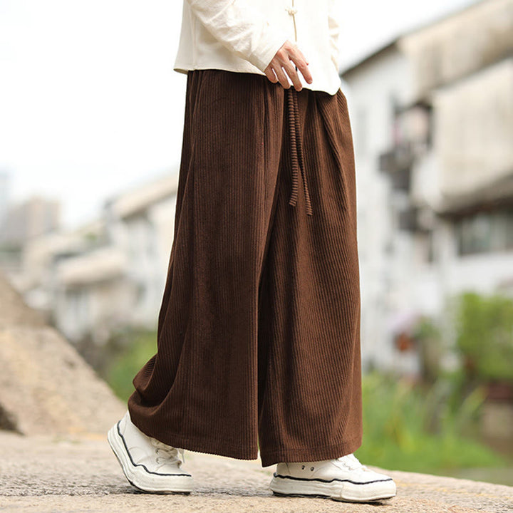 Pantalon en velours côtelé pour homme, jambes larges, avec poches, couleur unie, motif Buddha Stones, automne - image 14
