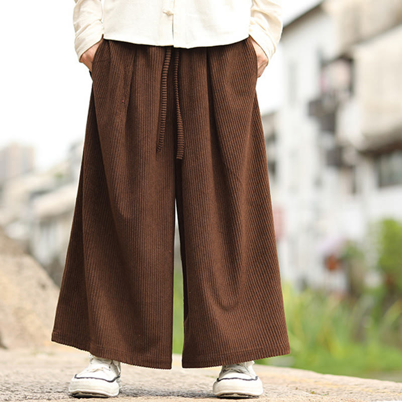 Pantalon en velours côtelé pour homme, jambes larges, avec poches, couleur unie, motif Buddha Stones, automne - image 15