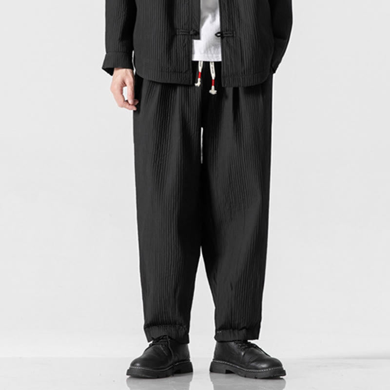 Pantalon harem homme à cordon de serrage, longueur cheville, avec poches, couleur unie Buddha Stones Fall - Noir - US/UK/AU46，EU56 (5XL) - image 23