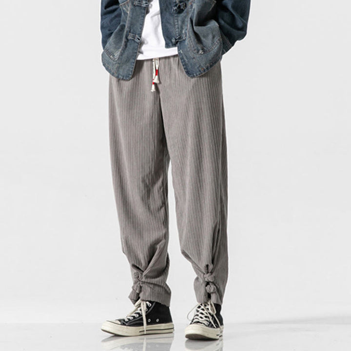 Pantalon droit en coton uni, coupe boutonnée, poches, motif Buddha Stones, automne-hiver - image 5