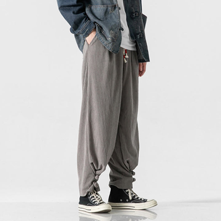 Pantalon droit en coton uni, coupe boutonnée, poches, motif Buddha Stones, automne-hiver - image 3