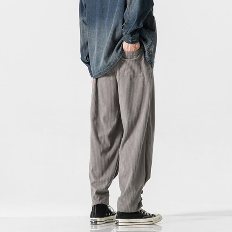 Pantalon droit en coton uni, coupe boutonnée, poches, motif Buddha Stones, automne-hiver - image 4