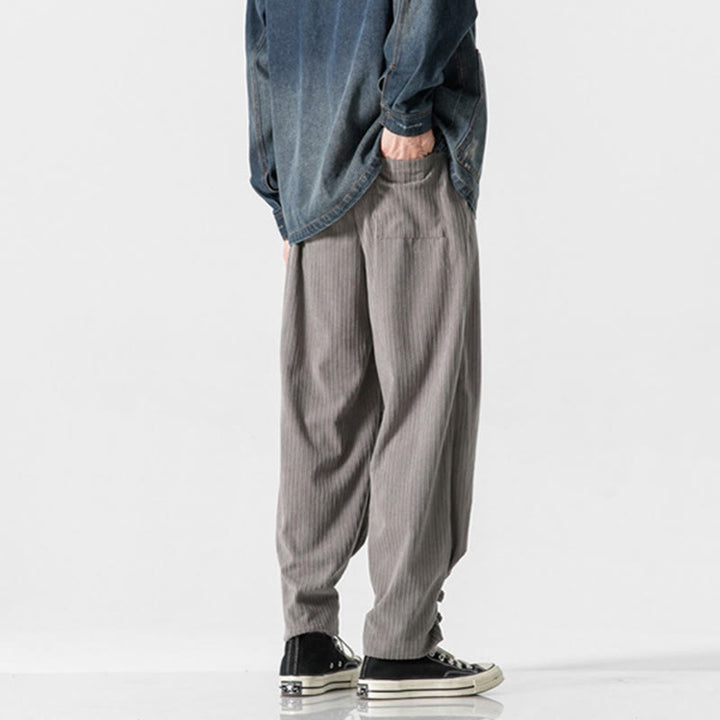 Pantalon droit en coton uni, coupe boutonnée, poches, motif Buddha Stones, automne-hiver - image 4