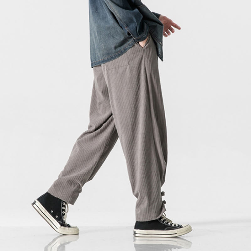 Pantalon droit en coton uni, coupe boutonnée, poches, motif Buddha Stones, automne-hiver - image 6