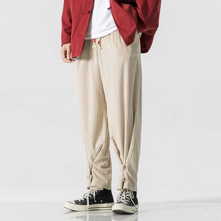 Pantalon droit en coton uni, coupe boutonnée, poches, motif Buddha Stones, automne-hiver - image 16