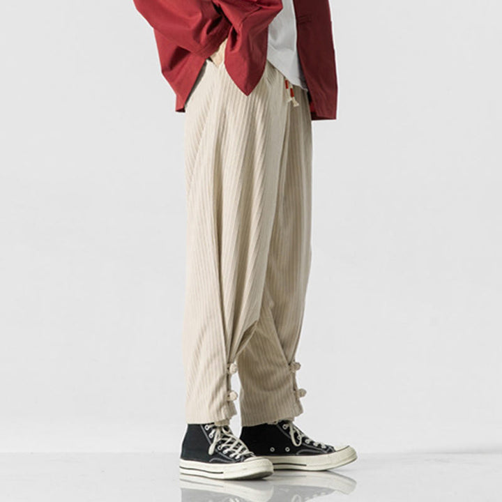 Pantalon droit en coton uni, coupe boutonnée, poches, motif Buddha Stones, automne-hiver - image 18