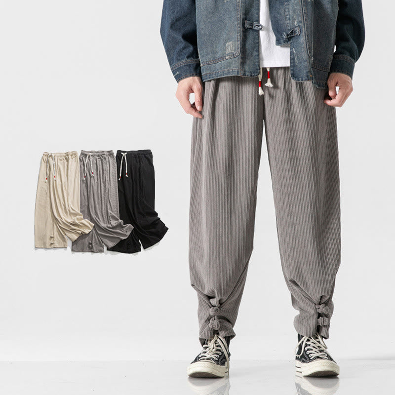 Pantalon droit en coton uni, coupe boutonnée, poches, motif Buddha Stones, automne-hiver - Gris clair - US/UK/AU46，EU56 (5XL) - image 0