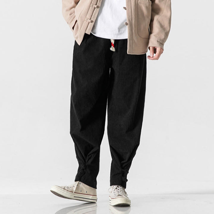 Pantalon droit en coton uni, coupe boutonnée, poches, motif Buddha Stones, automne-hiver - image 29