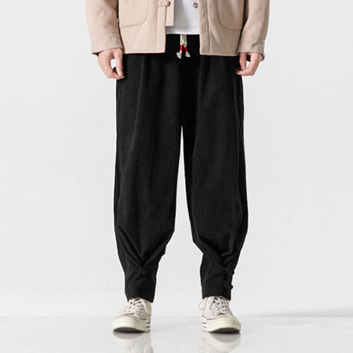 Pantalon droit en coton uni, coupe boutonnée, poches, motif Buddha Stones, automne-hiver - Noir - US/UK/AU46，EU56 (5XL) - image 23