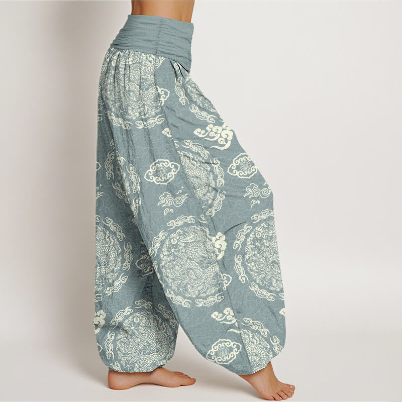 Pantalon harem pour femme, taille élastique, en coton clair, motif nuage et dragon , Buddha Stones - image 2