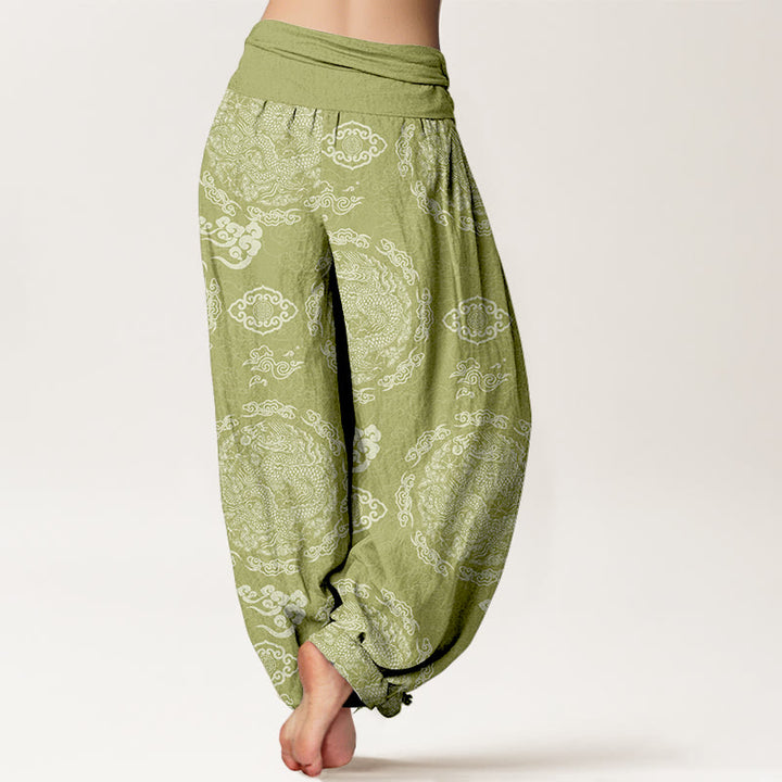 Pantalon harem pour femme, taille élastique, en coton clair, motif nuage et dragon , Buddha Stones - image 6