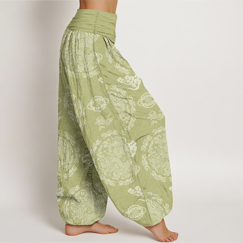 Pantalon harem pour femme, taille élastique, en coton clair, motif nuage et dragon , Buddha Stones - image 7