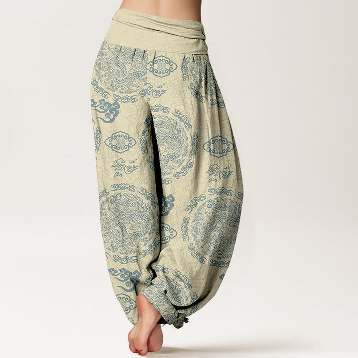 Pantalon harem pour femme, taille élastique, en coton clair, motif nuage et dragon , Buddha Stones - image 9