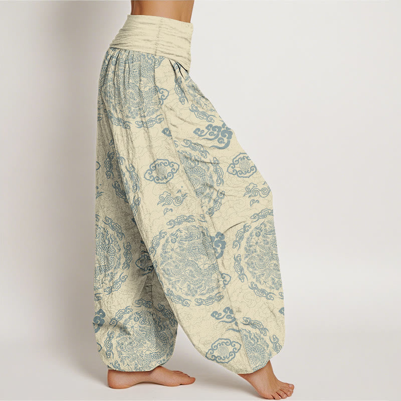 Pantalon harem pour femme, taille élastique, en coton clair, motif nuage et dragon , Buddha Stones - image 10