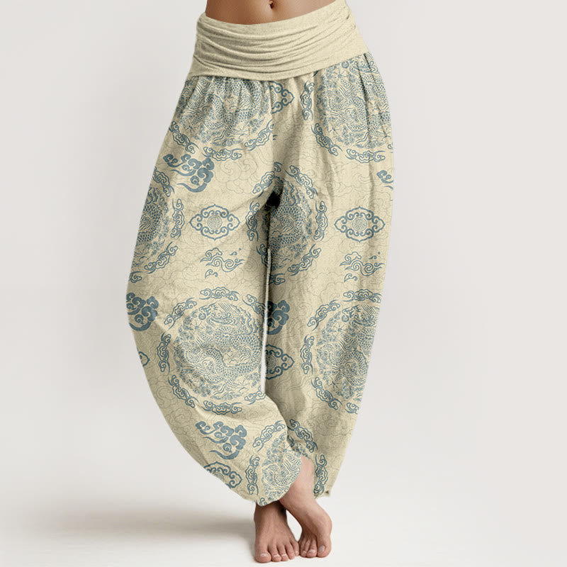 Pantalon harem pour femme, taille élastique, en coton clair, motif nuage et dragon , Buddha Stones - LemonChiffon - US16，UK/AU20，EU48 (3XL) - image 8