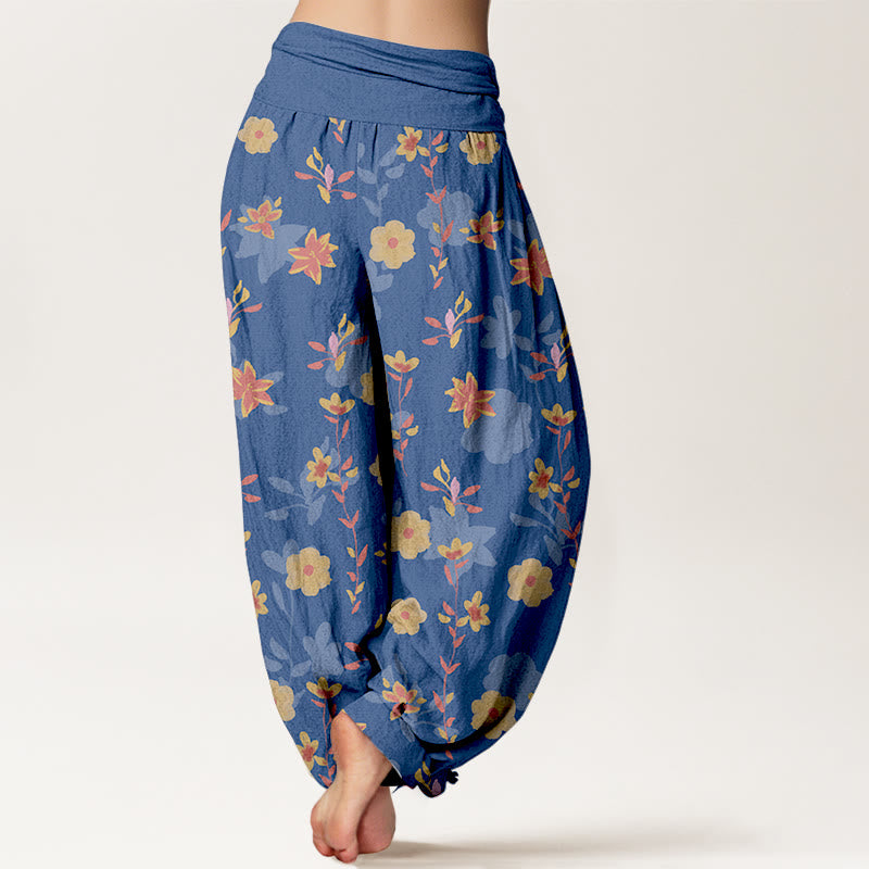 Pantalon harem femme en coton à taille élastique, motif floral et feuilles simple et rafraîchissant, avec Buddha Stones - image 6