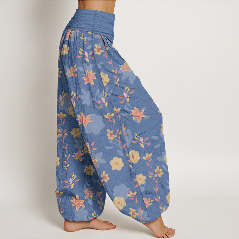 Pantalon harem femme en coton à taille élastique, motif floral et feuilles simple et rafraîchissant, avec Buddha Stones - image 7