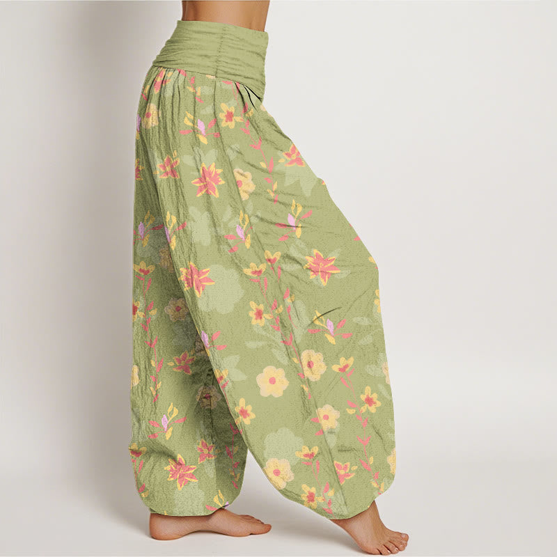 Pantalon harem femme en coton à taille élastique, motif floral et feuilles simple et rafraîchissant, avec Buddha Stones - image 10
