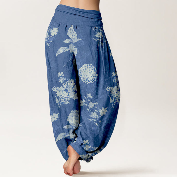 Pantalon harem à taille élastique pour femme, motif hortensias en coton Buddha Stones Cotton Refresh - image 6