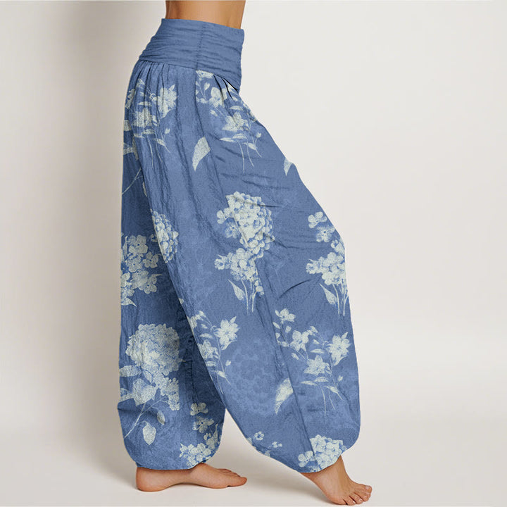 Pantalon harem à taille élastique pour femme, motif hortensias en coton Buddha Stones Cotton Refresh - image 7