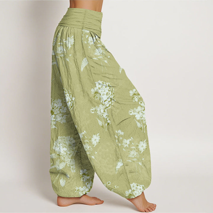 Pantalon harem à taille élastique pour femme, motif hortensias en coton Buddha Stones Cotton Refresh - image 10
