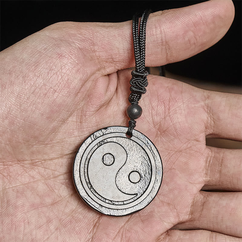 Collier pendentif en pierre de shungite naturelle et authentique, sculptée, symbole Yin Yang et protection, avec pendentif Buddha Stones. - image 4