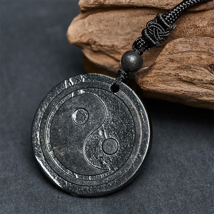 Collier pendentif en pierre de shungite naturelle et authentique, sculptée, symbole Yin Yang et protection, avec pendentif Buddha Stones. - image 3