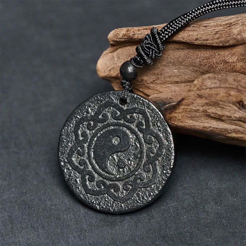 Buddha Stones Tai Chi Yin Yang Symbole authentique de Shungite Force intérieure Collier Pendentif Pierres de Bouddha Tai Chi Yin Yang - image 1