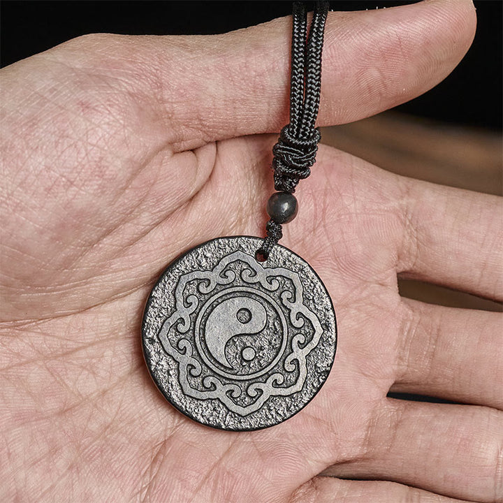 Buddha Stones Tai Chi Yin Yang Symbole authentique de Shungite Force intérieure Collier Pendentif Pierres de Bouddha Tai Chi Yin Yang - image 5