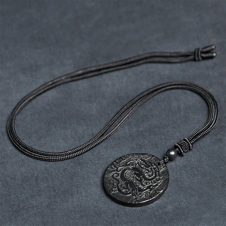 Collier pendentif en Buddha Stones sculptée, motif dragon, authentique pierre de shungite, force intérieure - image 5