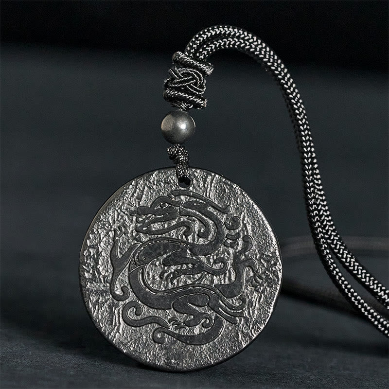 Collier pendentif en Buddha Stones sculptée, motif dragon, authentique pierre de shungite, force intérieure - Pierre de shungite (Protection ♥ Ancrage) - 35-40 mm - image 0