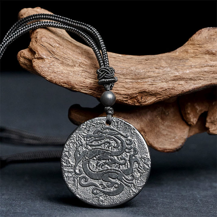 Collier pendentif en Buddha Stones sculptée, motif dragon, authentique pierre de shungite, force intérieure - image 2