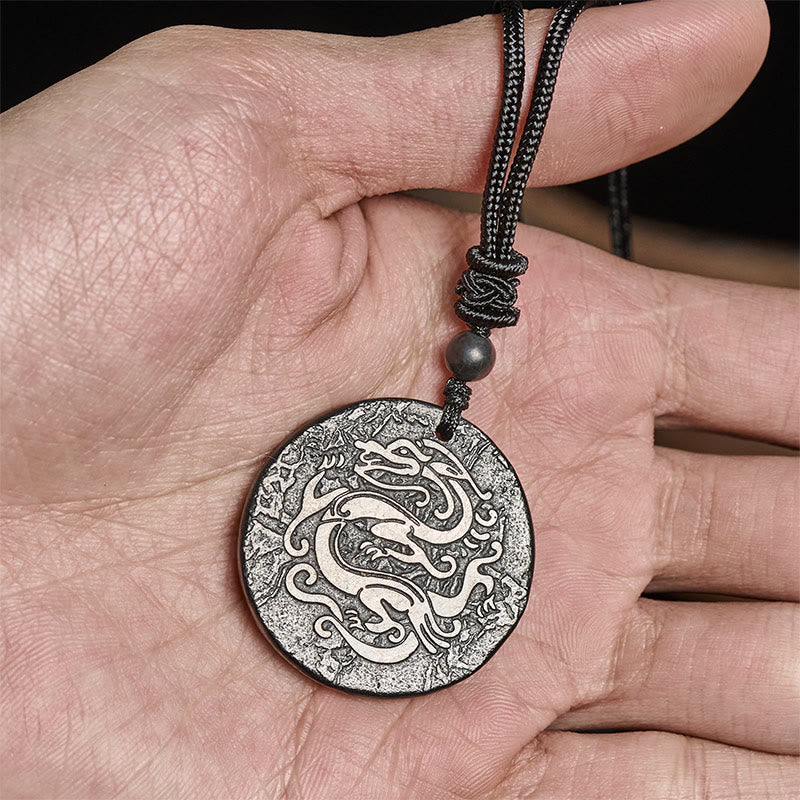 Collier pendentif en Buddha Stones sculptée, motif dragon, authentique pierre de shungite, force intérieure - image 5