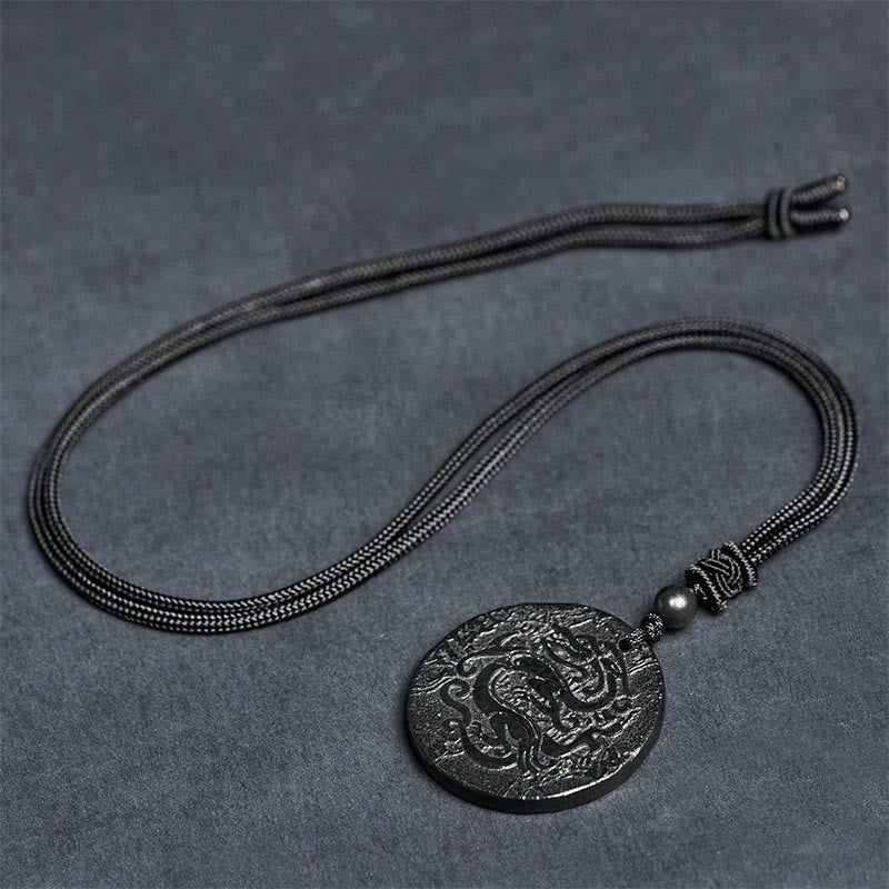 Collier pendentif en Buddha Stones sculptée, motif dragon, authentique pierre de shungite, force intérieure - image 8