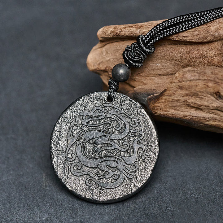 Collier pendentif en Buddha Stones sculptée, motif dragon, authentique pierre de shungite, force intérieure - image 3
