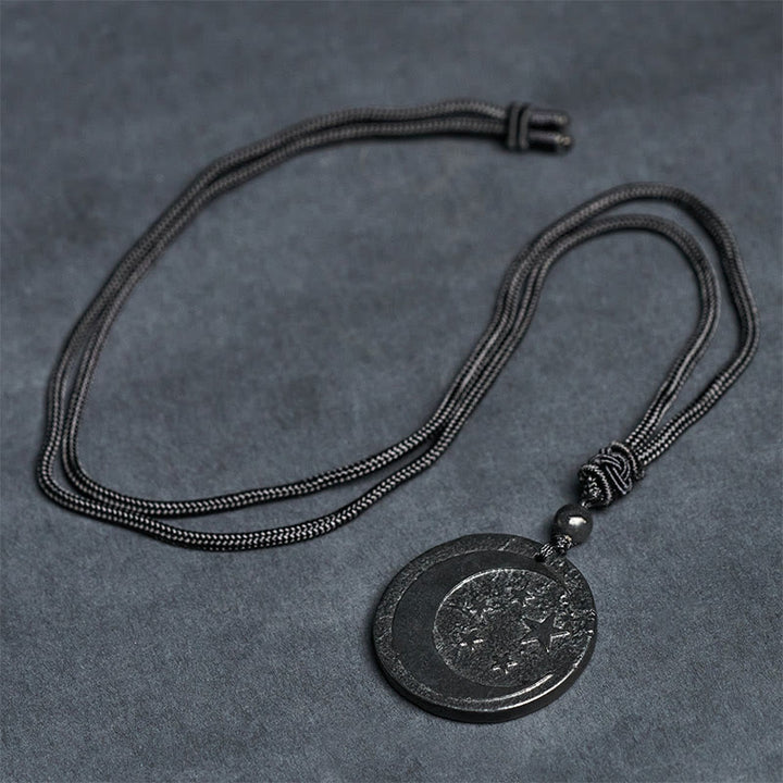 Collier pendentif en Buddha Stones, lune et étoile, design rond, authentique pierre de shungite, protection - image 6