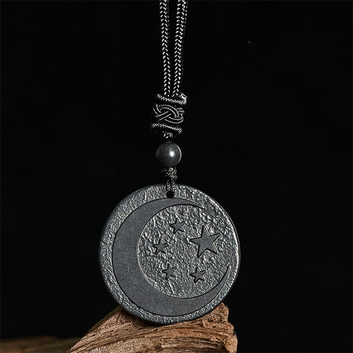 Collier pendentif en Buddha Stones, lune et étoile, design rond, authentique pierre de shungite, protection - image 2