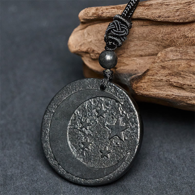 Collier pendentif en Buddha Stones, lune et étoile, design rond, authentique pierre de shungite, protection - image 3