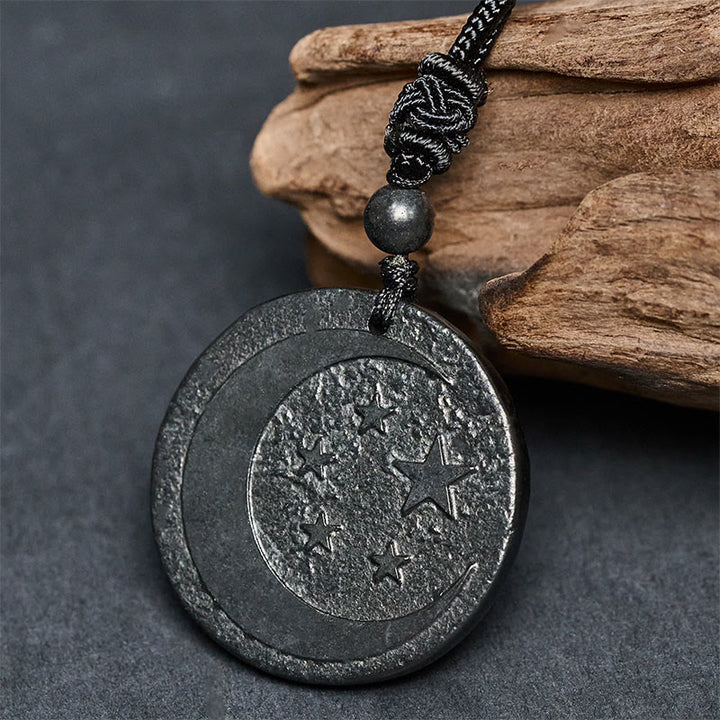 Collier pendentif en Buddha Stones, lune et étoile, design rond, authentique pierre de shungite, protection - image 3