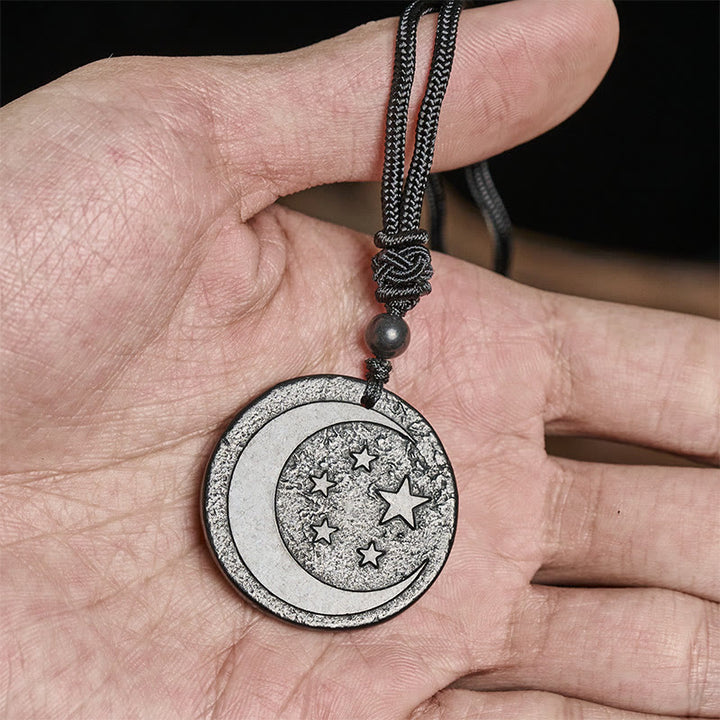 Collier pendentif en Buddha Stones, lune et étoile, design rond, authentique pierre de shungite, protection - image 5