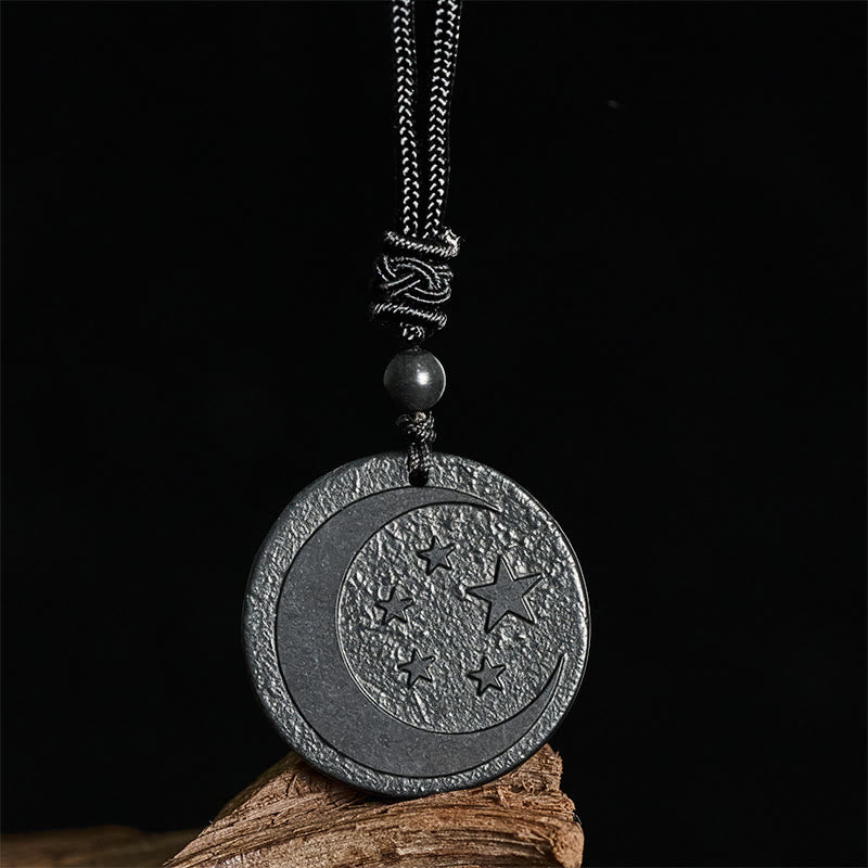 Collier pendentif en Buddha Stones, lune et étoile, design rond, authentique pierre de shungite, protection - image 2