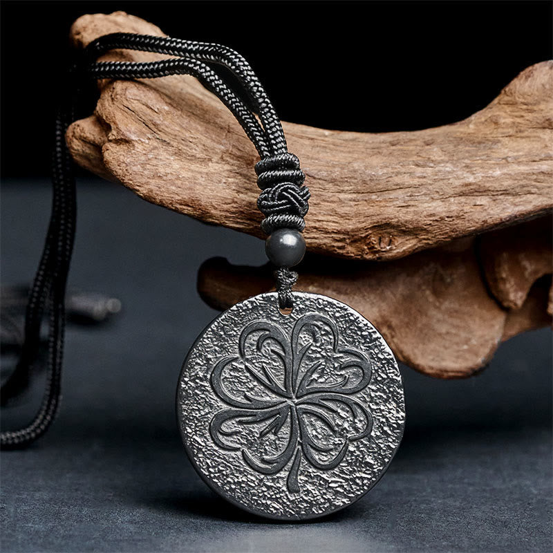 Collier de protection en pierre de Buddha Stones à quatre feuilles, authentique pierre de shungite et graphite - image 2