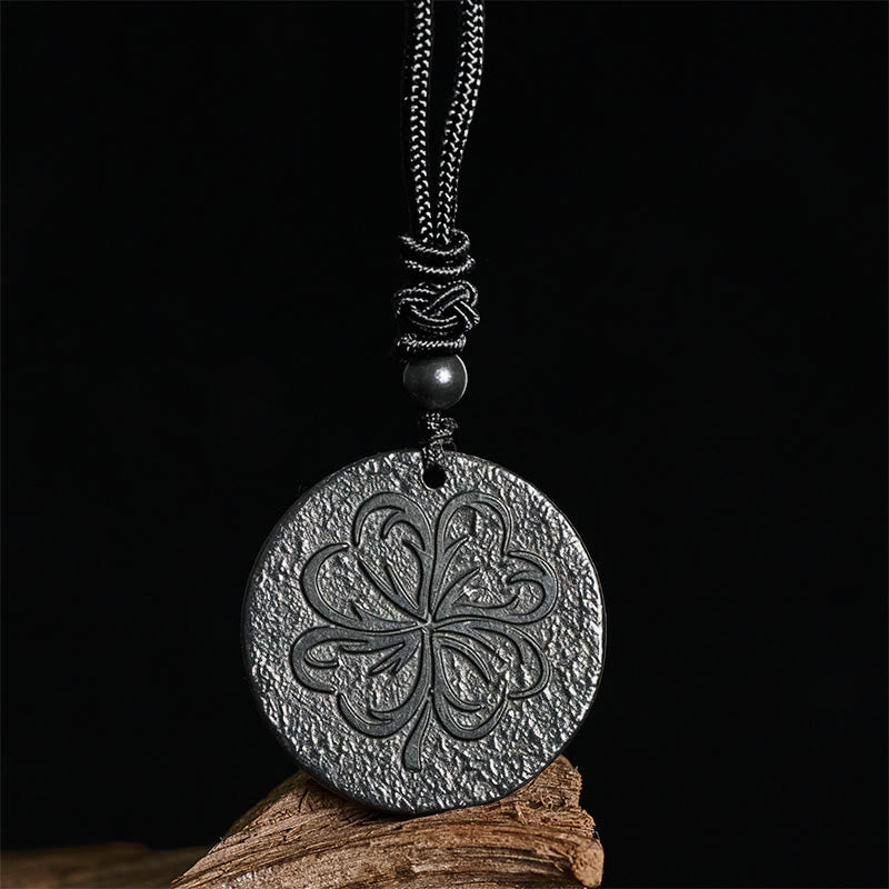 Collier de protection en pierre de Buddha Stones à quatre feuilles, authentique pierre de shungite et graphite - image 1