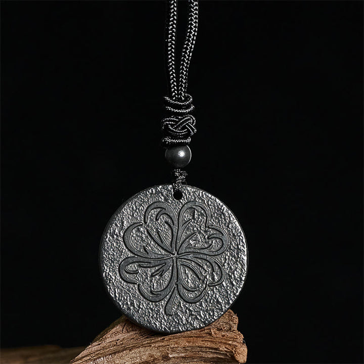 Collier de protection en pierre de Buddha Stones à quatre feuilles, authentique pierre de shungite et graphite - image 1