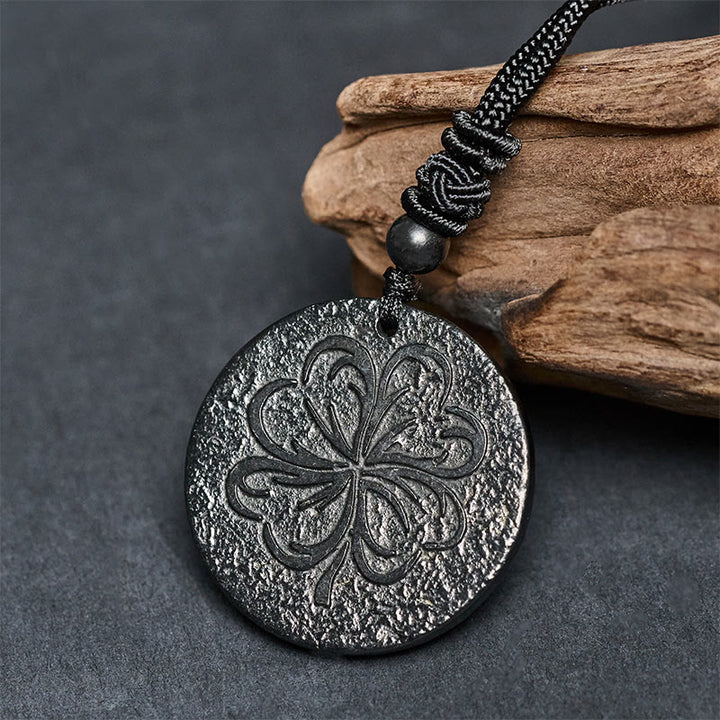 Collier de protection en pierre de Buddha Stones à quatre feuilles, authentique pierre de shungite et graphite - image 3