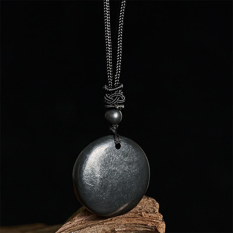 Collier pendentif géométrique rond en pierre de shungite authentique, orné d'une corde renforçant la force intérieure, Buddha Stones. - image 6