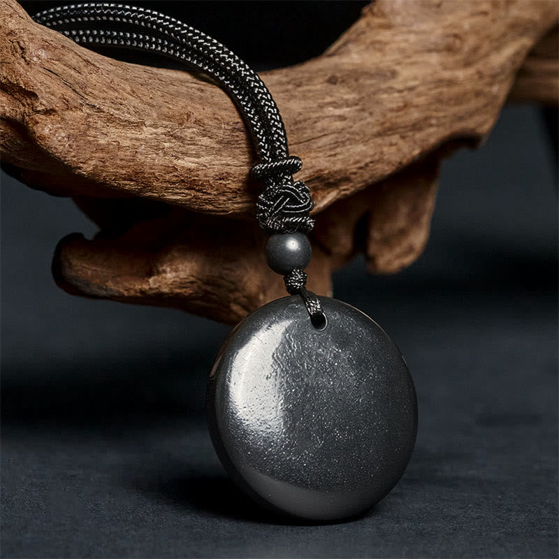 Collier pendentif géométrique rond en pierre de shungite authentique, orné d'une corde renforçant la force intérieure, Buddha Stones. - image 3